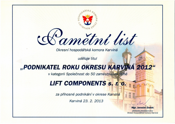 Lift Components s.r.o. - Podnikateľ roku 2012